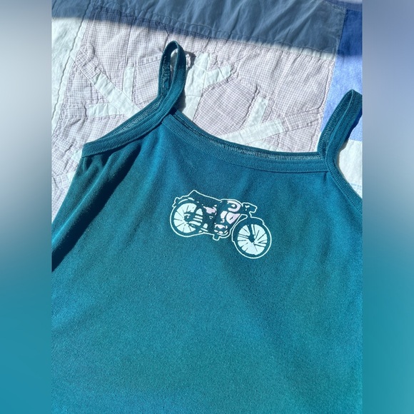 Y2K Green Cotton Baby Tee Motorcycle Biker Graphic Cute Preppy Tank Top Small - Picture 7 of 7
